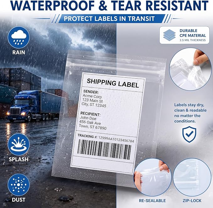 Glenmal 250 pcs 4.5" x 5.5" Resealable Packing List Envelopes Clear - Image 4