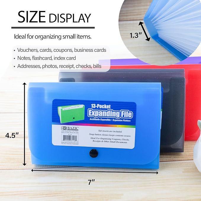 BAZIC Products 13-Pocket Poly Expanding File, Coupon/Check Size, 6-Set | - Image 2