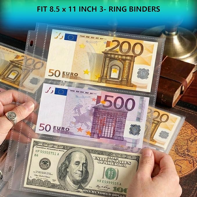 Aegero 50 Pack （7.6x3.6inch ） 3 Pockets Currency Sleeves - Image 5