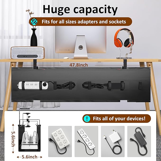 48" Gaming Under Desk Cable Management Tray, Large Anti-Sag Wire Hider - Image 2