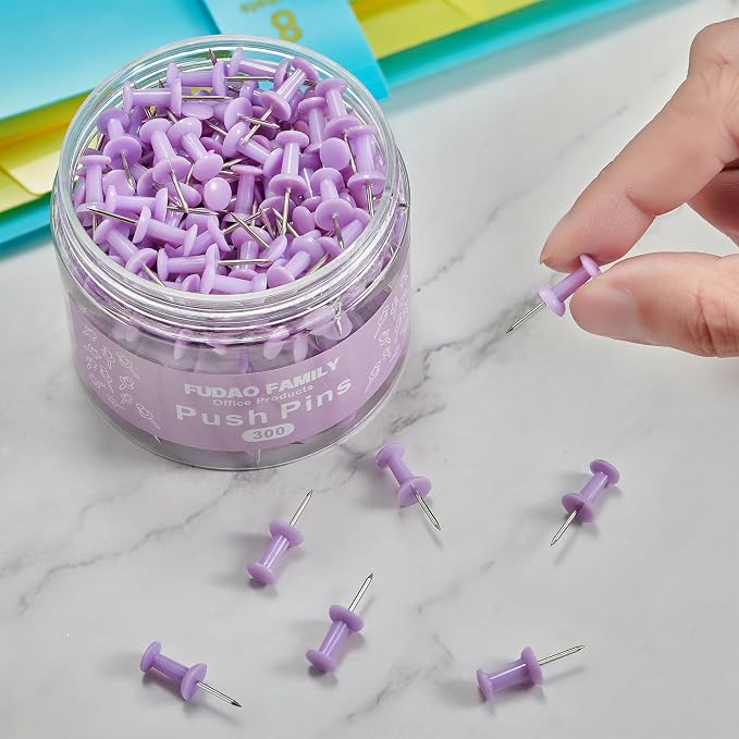 FUDAO FAMILY 300pcs Push Pins for Bulletin Board, Thumb Tacks for Wall Corkboard - Image 3