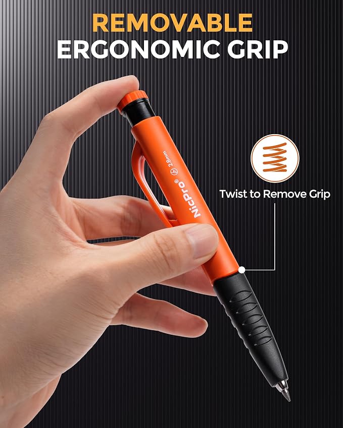 Nicpro Carpenter Pencils with Sharpener & Finger Grip, Mechanical Pencil Set - Image 3
