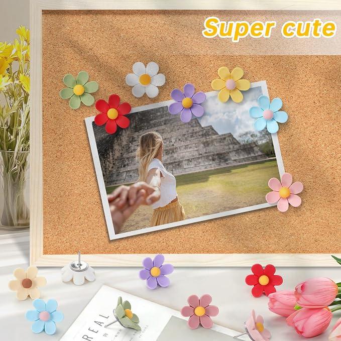 30 Pieces Flowers Push Pins, 10 Colors Cute Thumb Tacks, Decorative Push Pins - Image 3