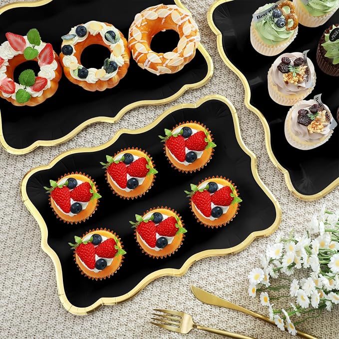 Havawish 24 Pcs 9" x 13" Black Disposable Paper Serving Trays and Platters Food - Image 4