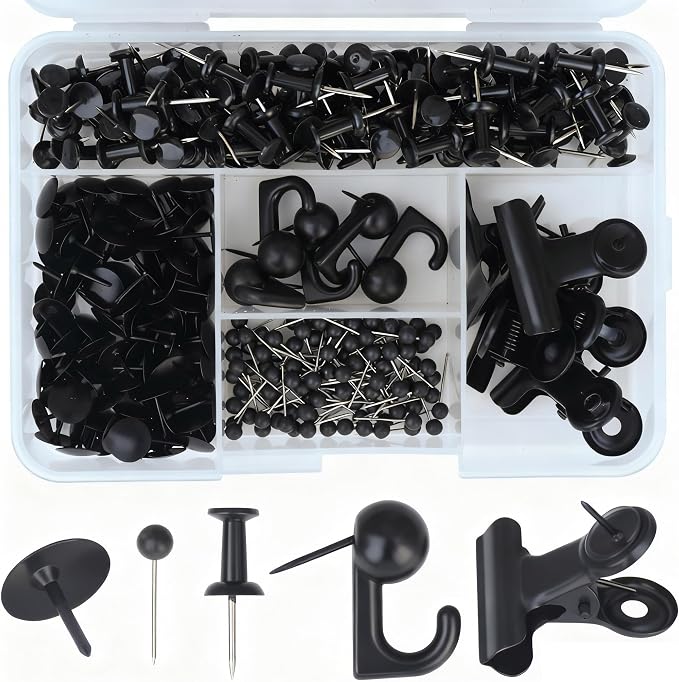 310 Pcs Black Push Pins Set, 5-Style Decorative Thumb Tacks by YOUDEFUL