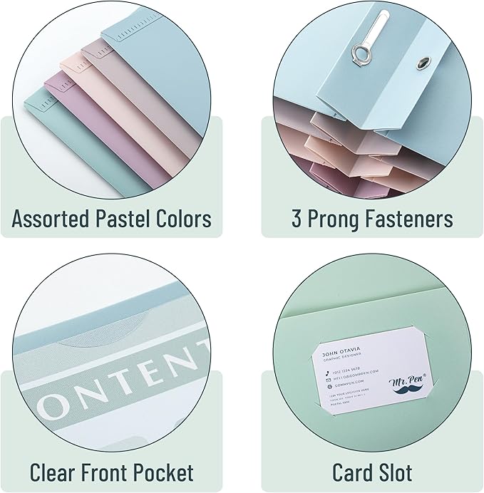 Mr. Pen- Plastic Folders with Pockets and Prongs, 20 Pack, Letter Size | - Image 4