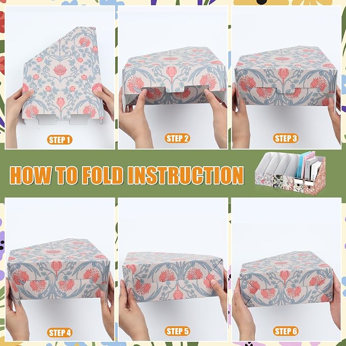 PerKoop 6 Pcs Decorative Magazine File Holders Floral Foldable File Folders - Image 4