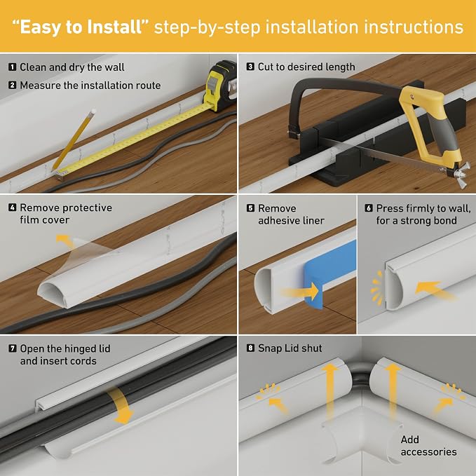 D-Line 157in Cord Hider Kit, Patented Cable Cover, Hide Wires on Wall, Channel - Image 8