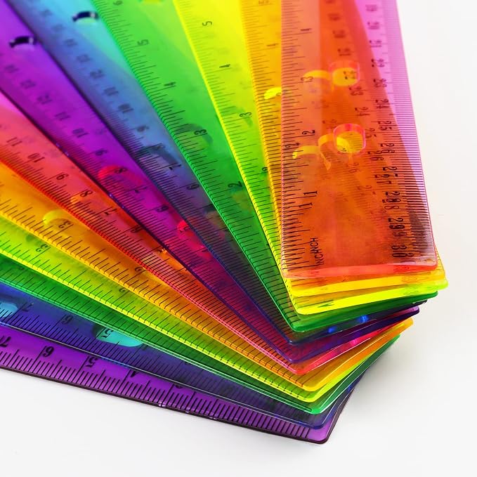 ZZTX 12 Pack Color Transparent Ruler Plastic Rulers 12 Inch, Metric Bulk Rulers - Image 5