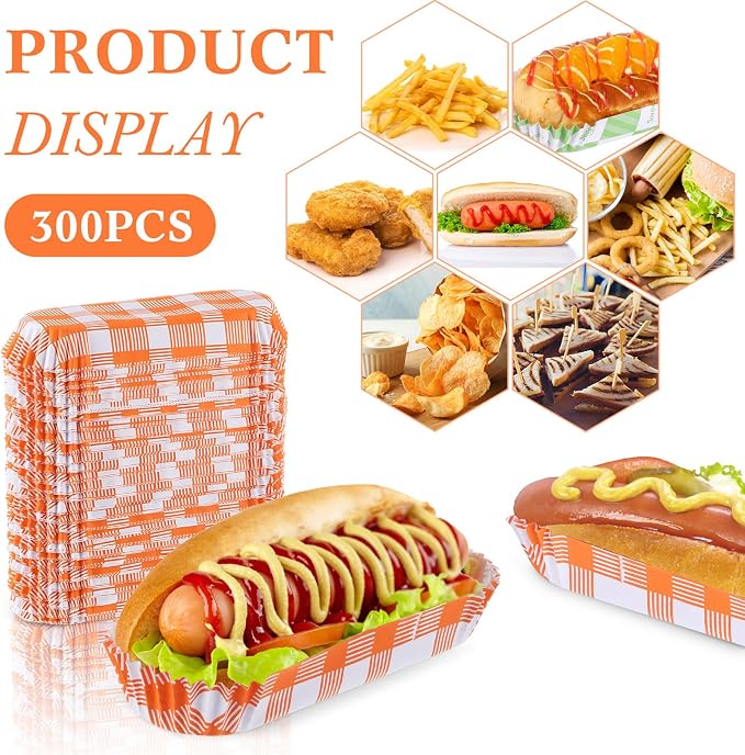 Yinkin 300 Pcs Paper Hot Dog Trays Valentine's Day 6 Inch Food Trays Concession - Image 3