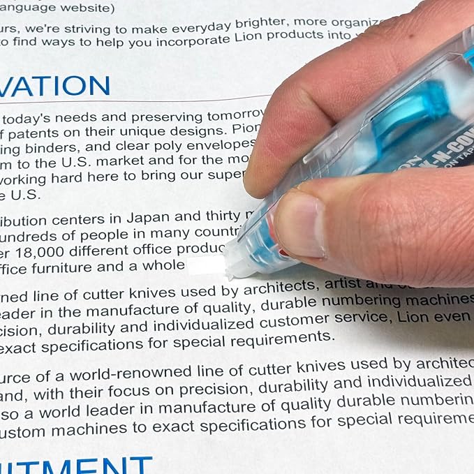LION CLICK-N-COVER Refillable Correction Tape, Retractable Tip, 1/5" wide and - Image 3