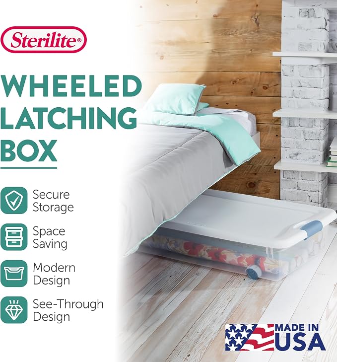 Sterilite 8-Pack Wheeled Latching Box, Plastic Under Bed Storage Bins - Image 3
