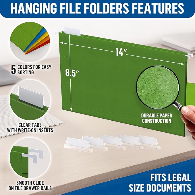 30 Pack Hanging File Folders Legal Size 8.5x14 - Image 2