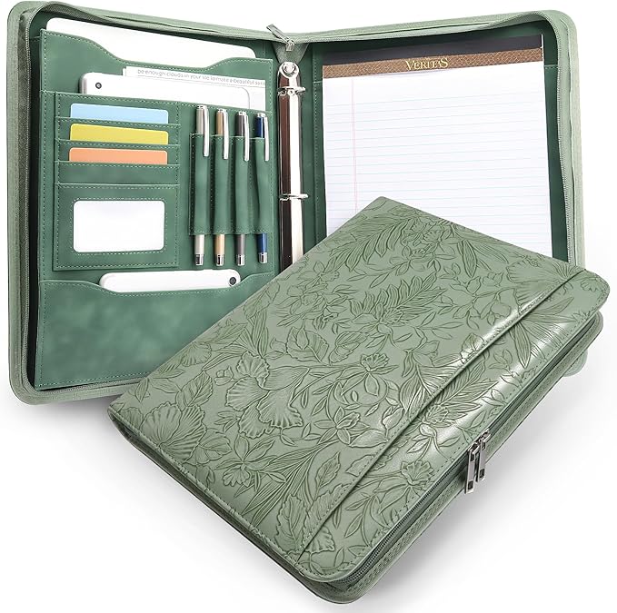 Embossed Faux Leather Zippered Padfolio by FORTAVEM