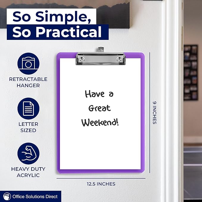 Plastic Clipboards with Low Profile Clip Set of 6-12.5 x 9 Inch Multi Color - Image 3