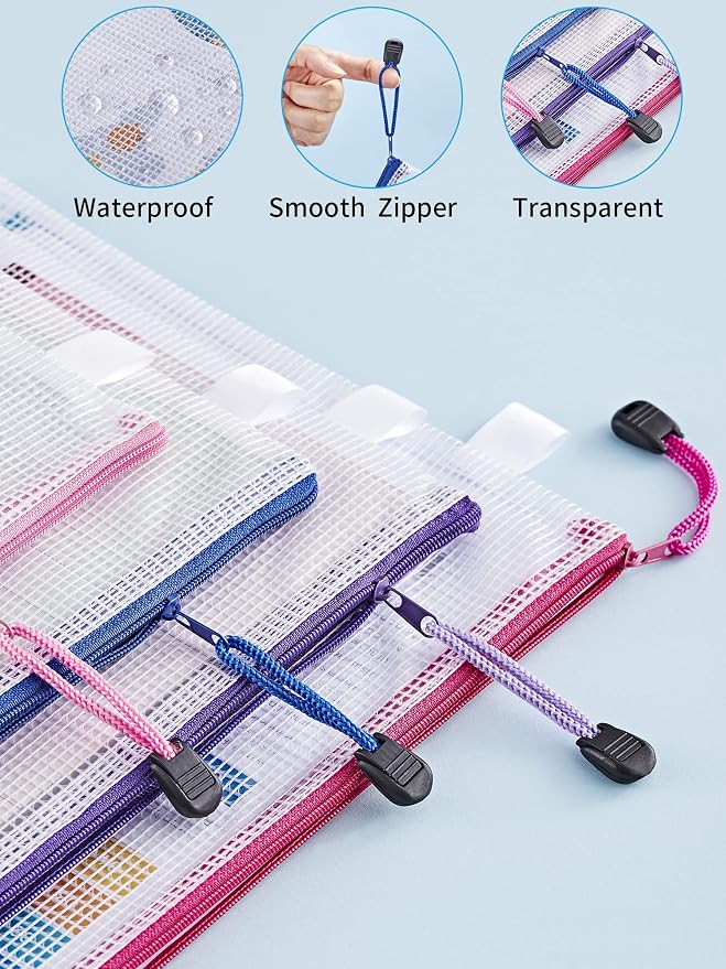 JARLINK 48 Pack 8 Sizes Mesh Pouch, 9 Colors, Waterproof Zipper File Bags - Image 4