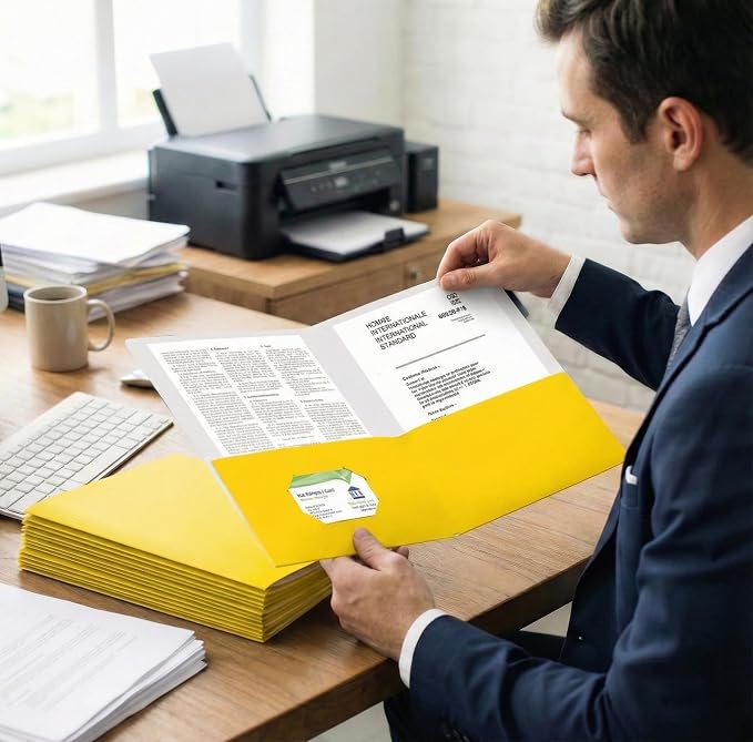 Zzrywuty 50 Packs Yellow Two Pocket File Folders - Image 6
