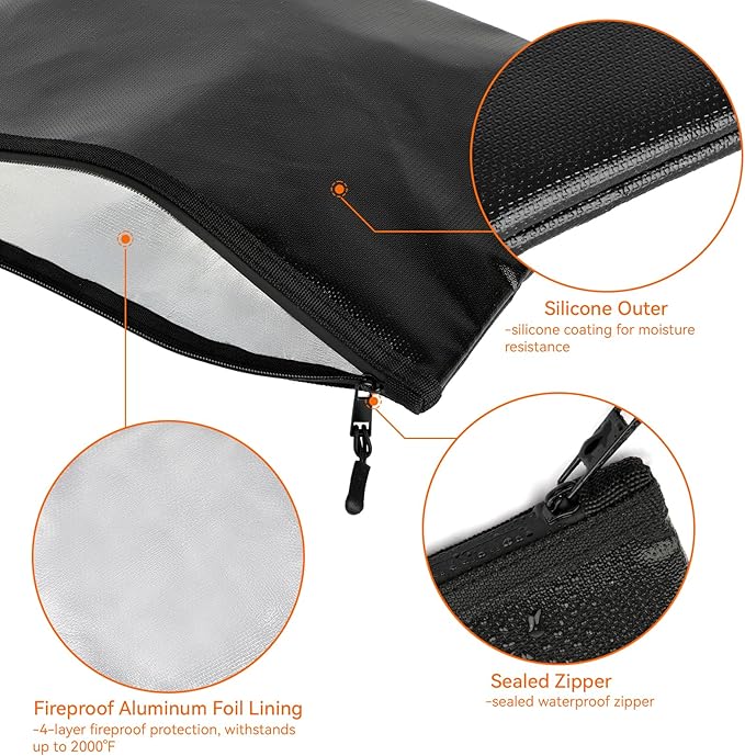 Fireproof Document Money Bag, Waterproof Zipper Pouch | Fire Proof - Image 4