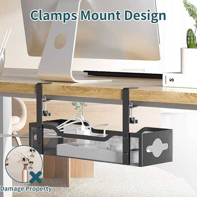 Under Desk Cable Management Tray Black, Litwaro Cable Management Under Desk No - Image 4