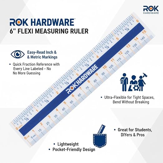 50 Pack Rok Hardware Measuring Plastic Flexi 6" Easy Read 15 cm English Metric - Image 3