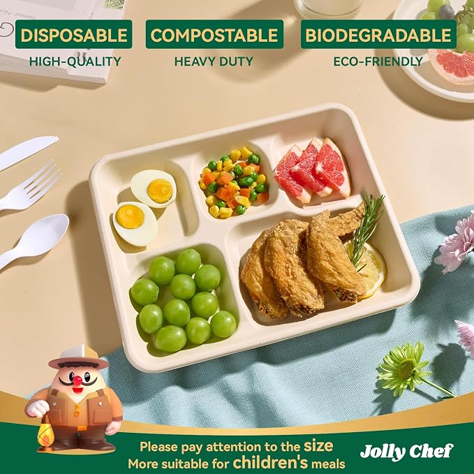 JOLLY CHEF Compostable  Compartment Paper Plates 10 * 8.25 * 1  Small - Image 3
