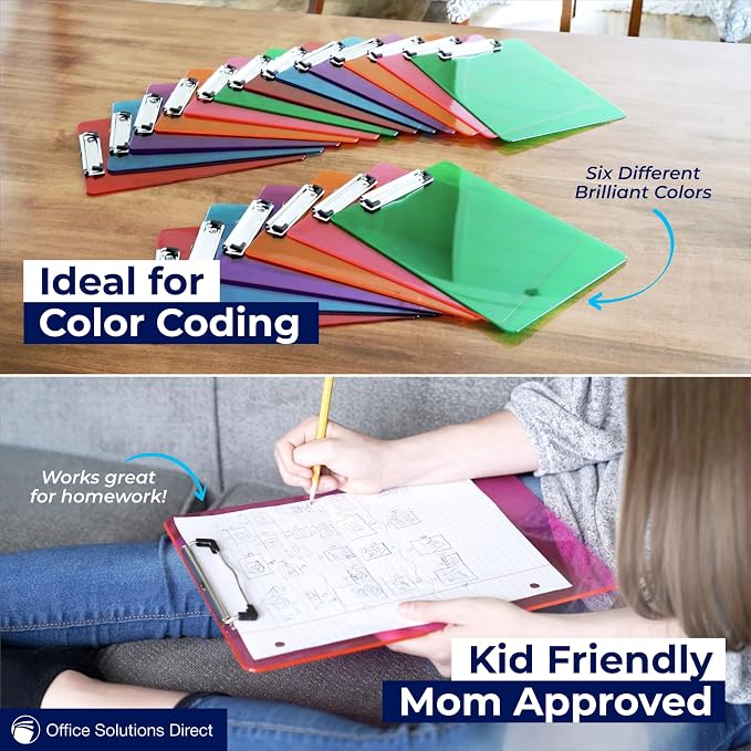 Plastic Clipboards with Low Profile Clip Set of 6-12.5 x 9 Inch Multi Color - Image 4