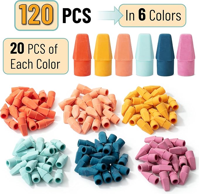 Mr. Pen- Pencil Eraser Toppers, 120 Pack, Vintage Colors, Cap Erasers | Pencil - Image 2