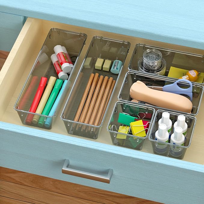 WOWBOX 12 Pack Clear Drawer Organizer Set, Acrylic Drawer Storage Trays - Image 5