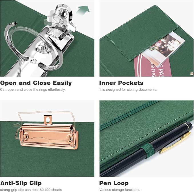 Ospelelf Mini 3 Ring Green Binder 2 inch, 5.5 x 8.5 Small Clipboard Binders - Image 5