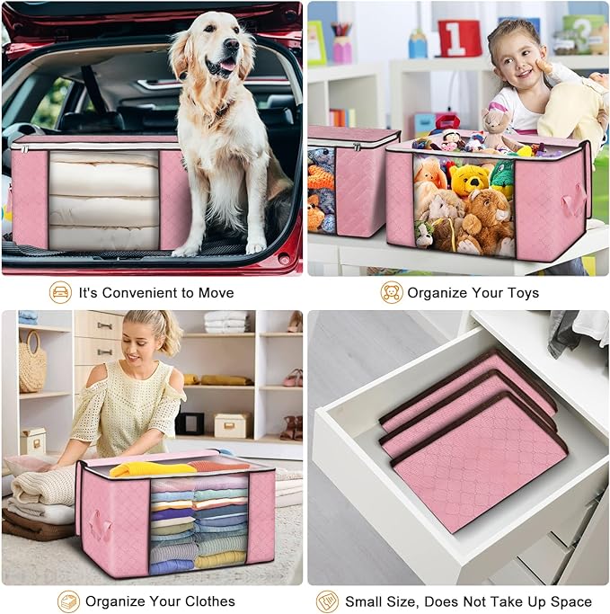 Budding Joy 90L Large Storage Bags, 4 Pack Clothes Storage Bins Foldable Closet - Image 5
