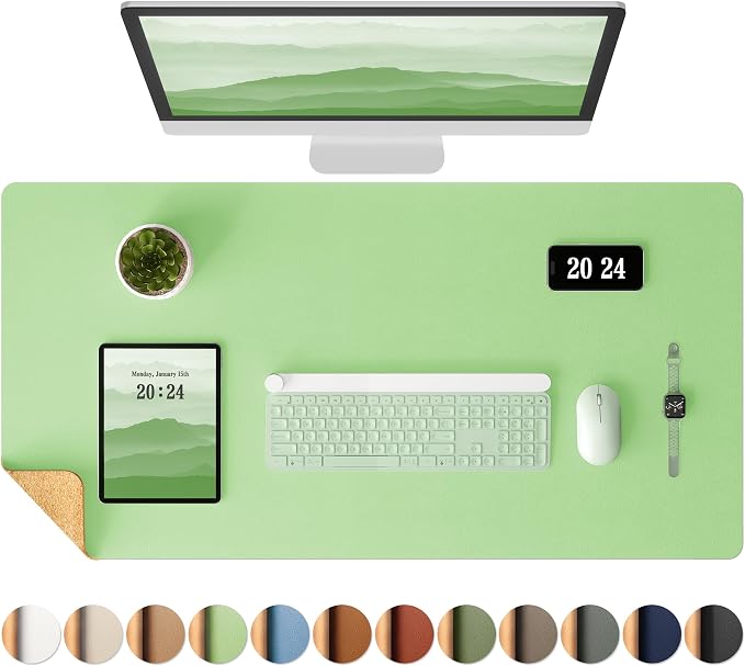 Aothia Double-Sided Desk Pad, 37.8"x17" Leather Desk Mat, Eco Cork Desk Pad by AothiaSimpleNaturalUnique