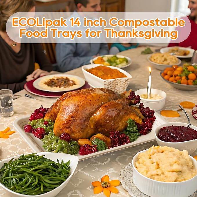 ECOLipak 100 Pack 14 Inch Disposable Food Crawfish Trays, Compostable Large - Image 8