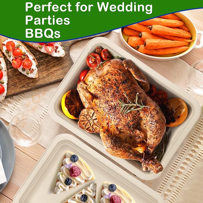 14 inch Large Paper Plates, 50 Pack Disposable Trays, 100% Compostable Paper - Image 5