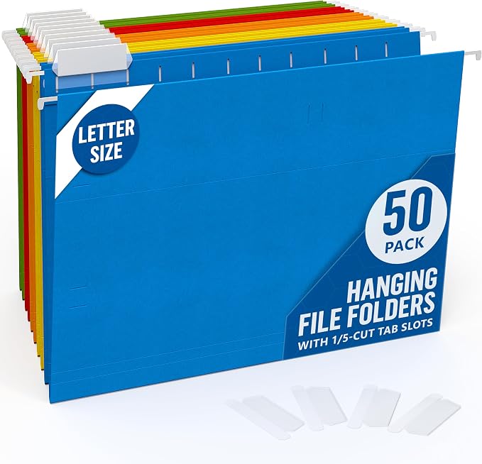 50 Pack Hanging File Folders Letter Size 8.5 x 11 by Juzari