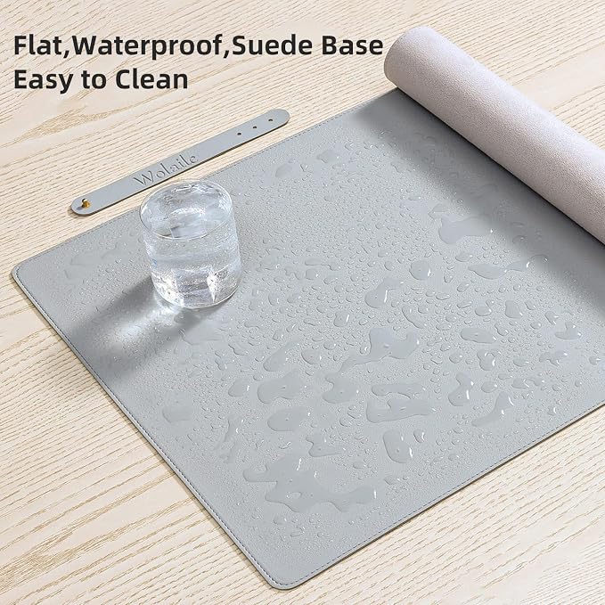 Wolaile PU Leather Desk Pad Blotter, Light Grey Waterproof Office Desktop Mat - Image 3