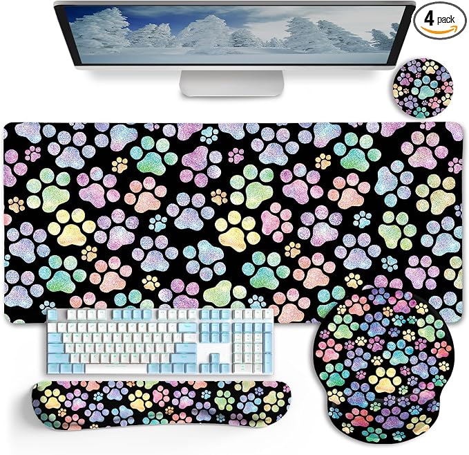 LIMKRIAN Dog Paw Mouse Pad Set XXL Large Desk Mat Pad, Cute Ergonomic Mouse Pad by LIMKRIAN