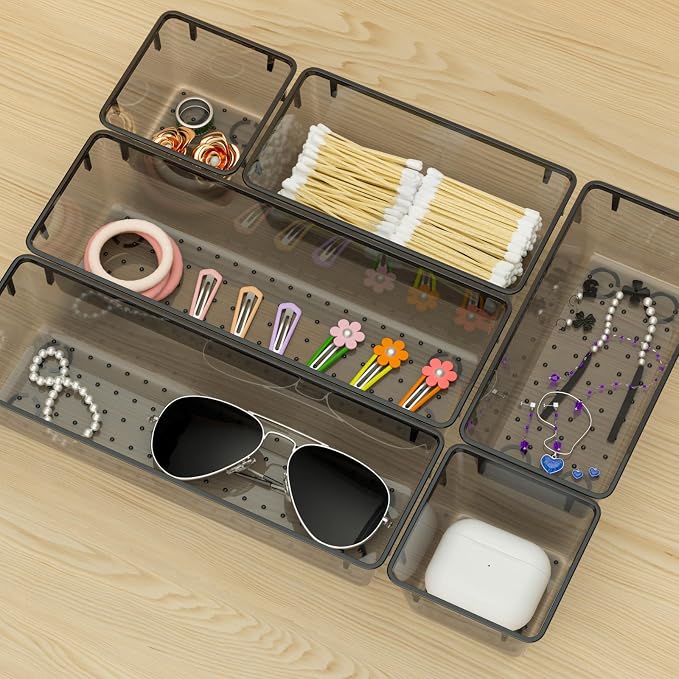 WOWBOX 9 Pack Clear Drawer Organizer Set, Acrylic Drawer Storage Trays - Image 7