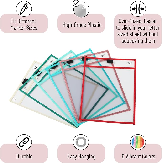 Mr. Pen- Reusable Dry Erase Pocket Sleeves, 12 Pack, Colorful | Clear Plastic - Image 4