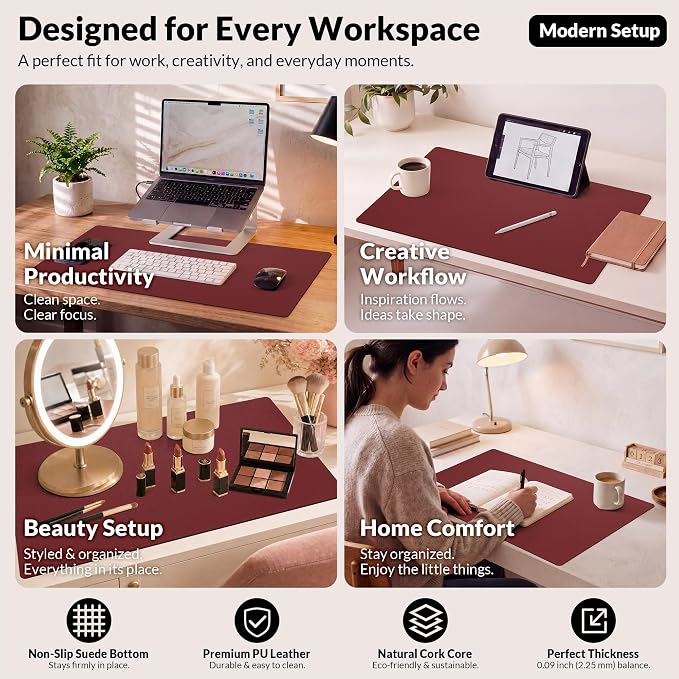 AFIING Cork Desk Mat, 35.4" x 17", Desk pad Protector | Dual-Sided Cork & PU - Image 8