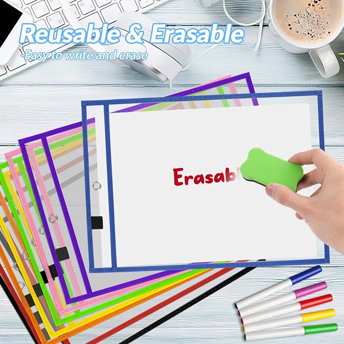 BEVTEE 8 Pcs Dry Erase Pocket Sleeves 10×14 in, Easy Inserting Paper, - Image 4