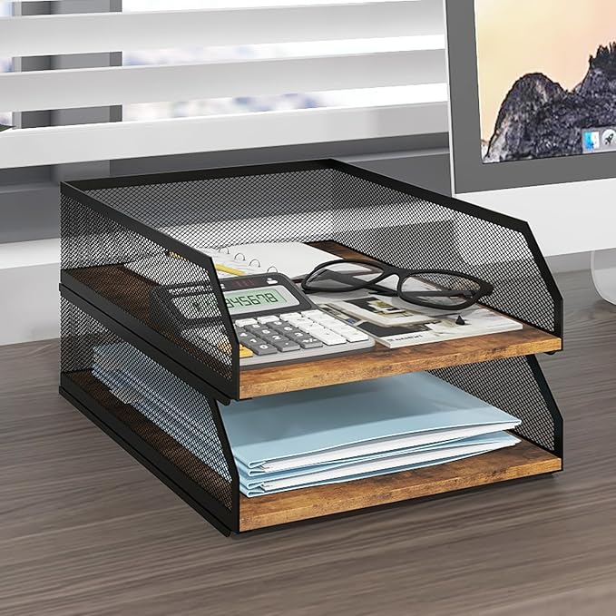 Natwind 2-Tier Stackable Metal Mesh Paper Organizer by Natwind