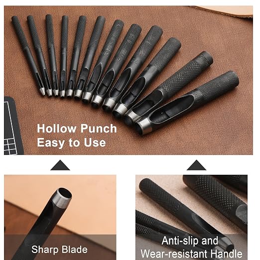 TLKKUE Hole Punch, Round Leather Working Hollow Punch Steel Heavy Duty Hole - Image 3