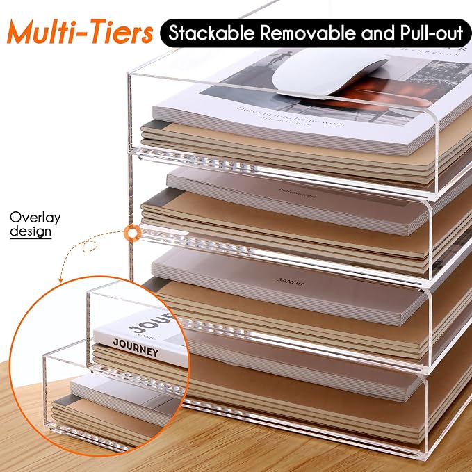 HeZone Paper Organizer, 2 Tier Stackable A4 Size Acrylic Letter Tray, - Image 5