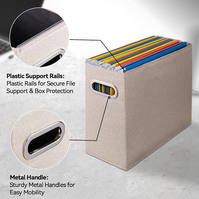 6 Pack Letter Size File Storage Box Collapsible，Fabric Hanging File Folders - Image 4