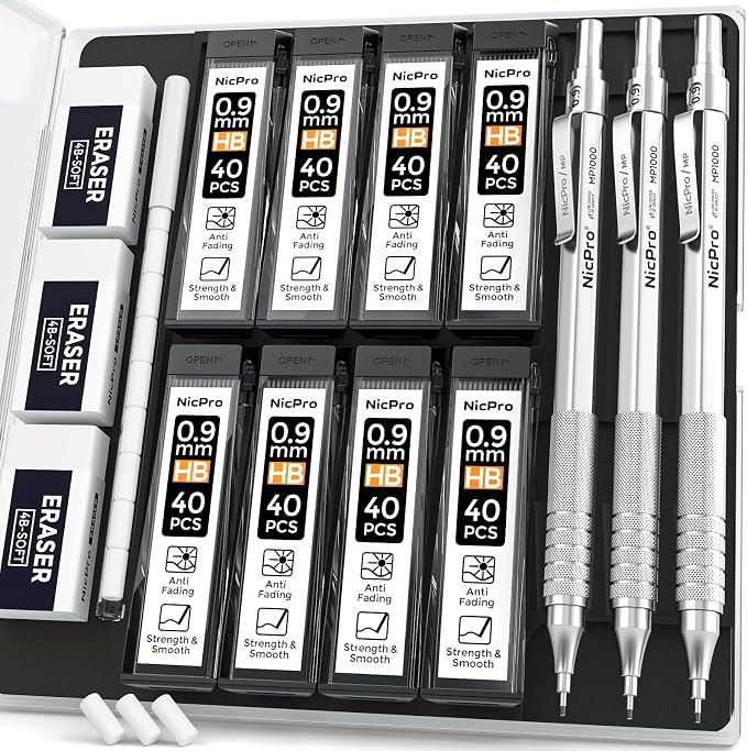 Nicpro 0.9 mm Metal Mechanical Pencil Set by Nicpro