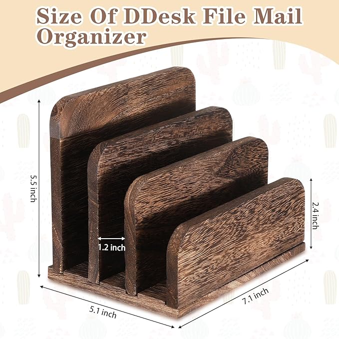 Briwooody Wooden Mail Organizer 3 Slots Mail Holder - Image 2