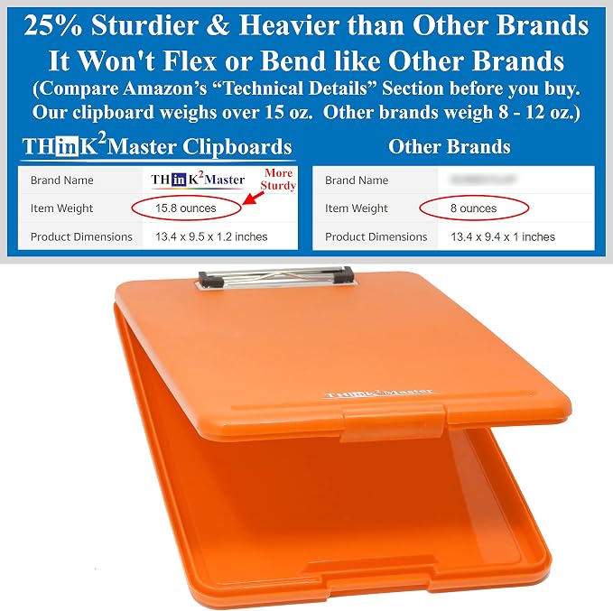 Think2Master Orange Plastic Storage Clipboard. | 25% Heavier & 25% Sturdier| - Image 2