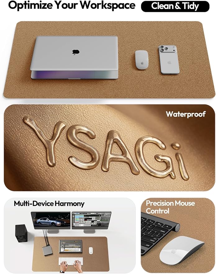 YSAGi Leather Desk Pad Protector, Office Desk Mat, Large Mouse Pad, Non-Slip PU - Image 8