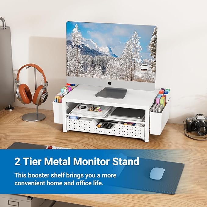 Wood Metal Monitor Stand Riser, Laptop Stand - Image 2