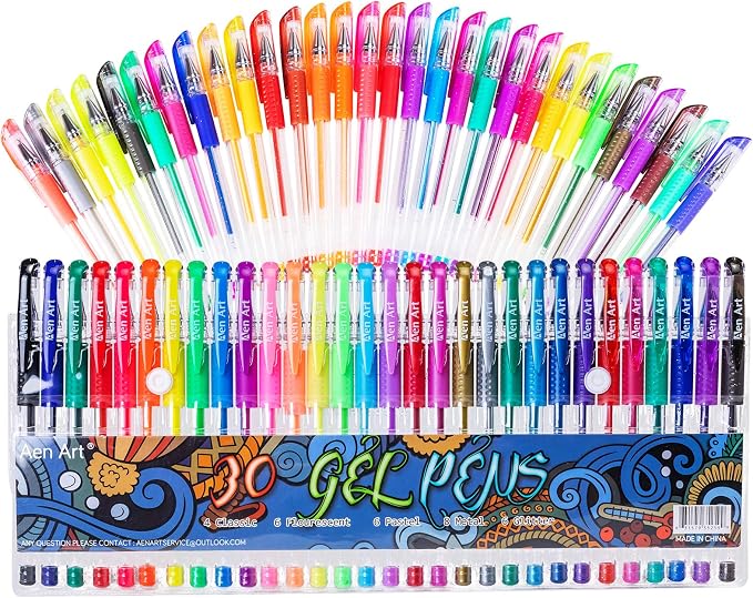 Aen Art Gel Pens for Adult Coloring Books, 30 Colors Fine Point Gel Marker Pen by ColoringForFun